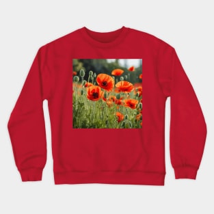 Red Poppy Garden Floral Landscape Crewneck Sweatshirt